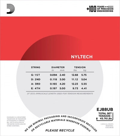 D'Addario Fretted EJ88UB UkuleleBass Nyltech